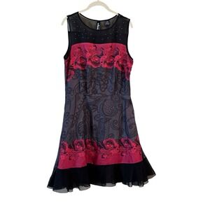 Desigual Womens Fairy‎ Grunge Dress Size 42/12 Floral Red Black Chiffon Sparkle